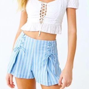 Forever 21 Blue White Striped Lace Up Shorts Size S